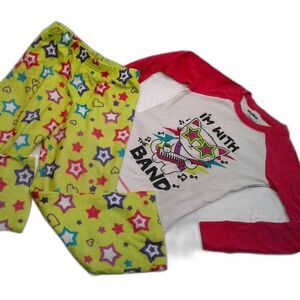 Joe Boxer + Faded Glory Girls Size 7/8 Pajama Top and Bottoms Pink Green Stars